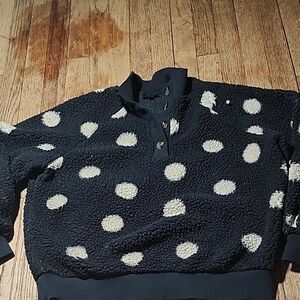 Who What Wear Black and White Polka Dot Zip-Up Sweater